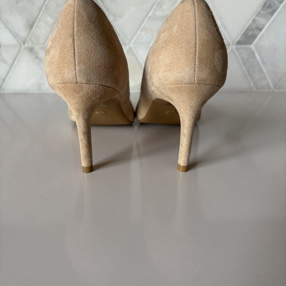 Stuart Weitzman Size 6 Tan Suede Heel Pointed Toe Rubber Sole 75mm Heel 3 Inch - Picture 3 of 6